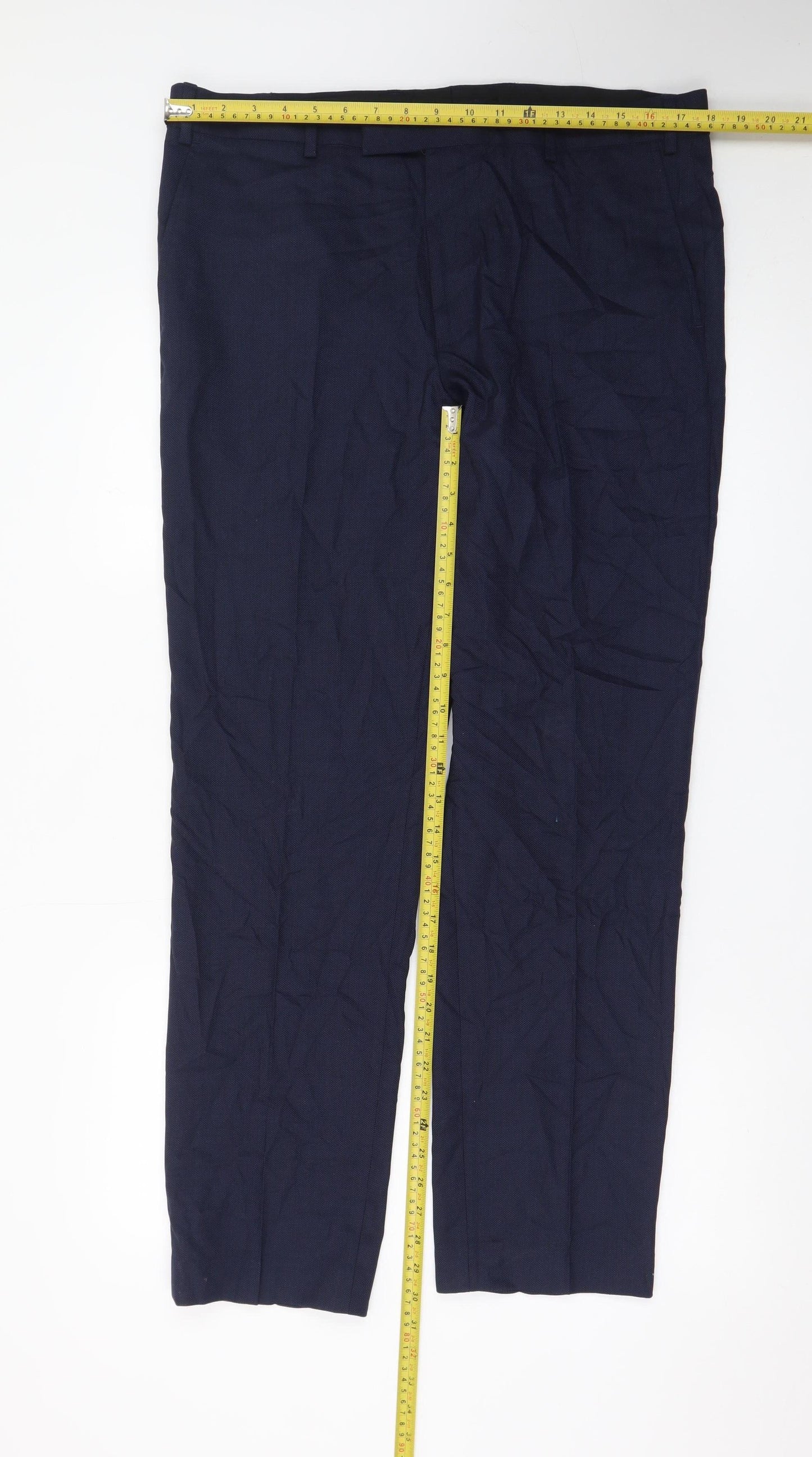 Marks and Spencer Women's Blue 36 Regular Straight Leg Trousers