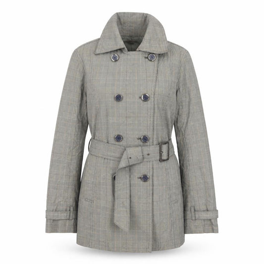 OZOC Women's Grey Checked Belted Trench Coat Size 10