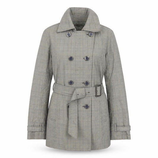OZOC Women's Grey Checked Belted Trench Coat Size 10