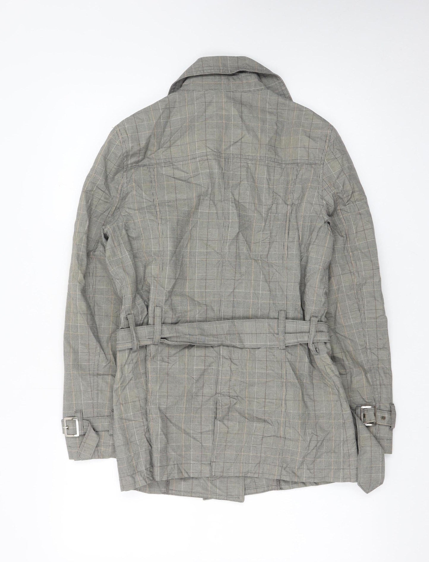 OZOC Women's Grey Checked Belted Trench Coat Size 10