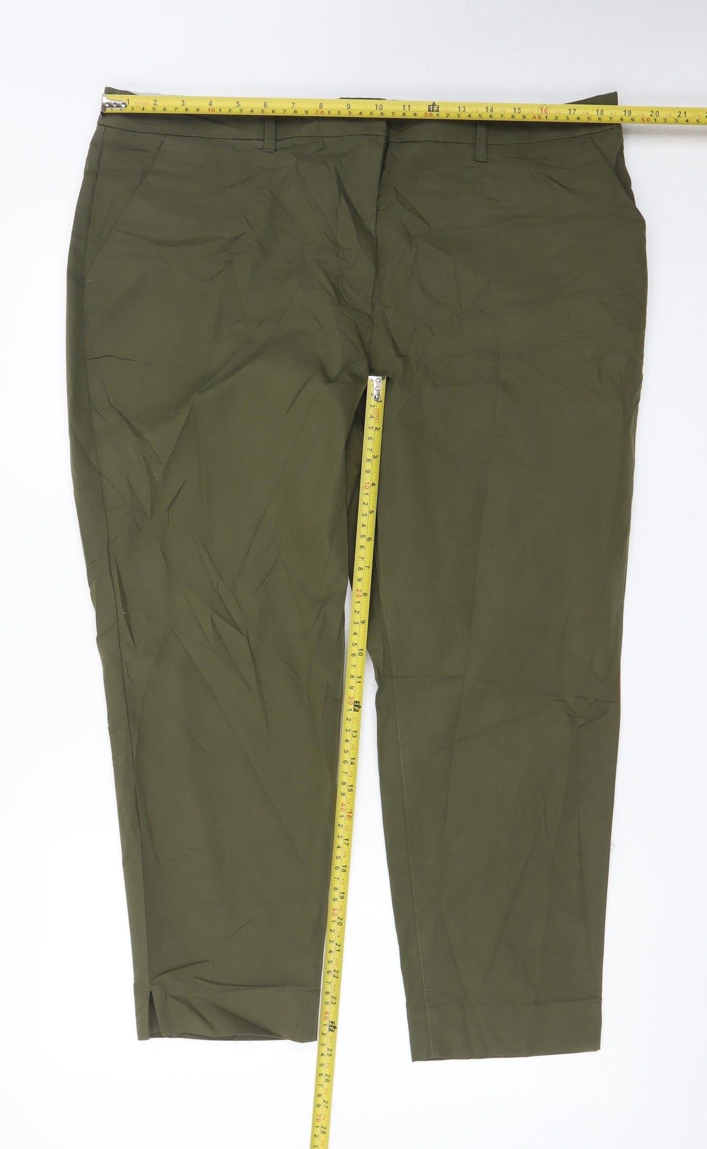 Marks and Spencer Womens Green Chino Trousers Size 18 Regular Fit
