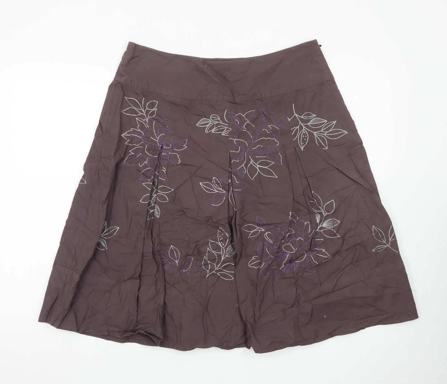 Next Women’s Brown Floral Embroidered A-Line Knee Length Skirt Size 14