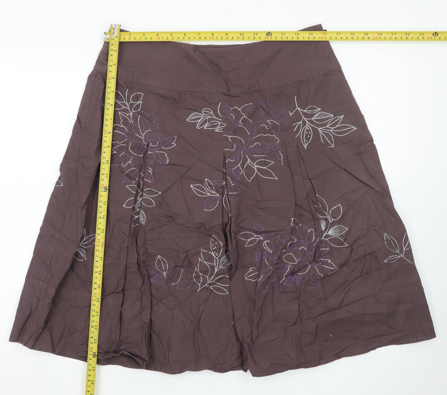 Next Women’s Brown Floral Embroidered A-Line Knee Length Skirt Size 14