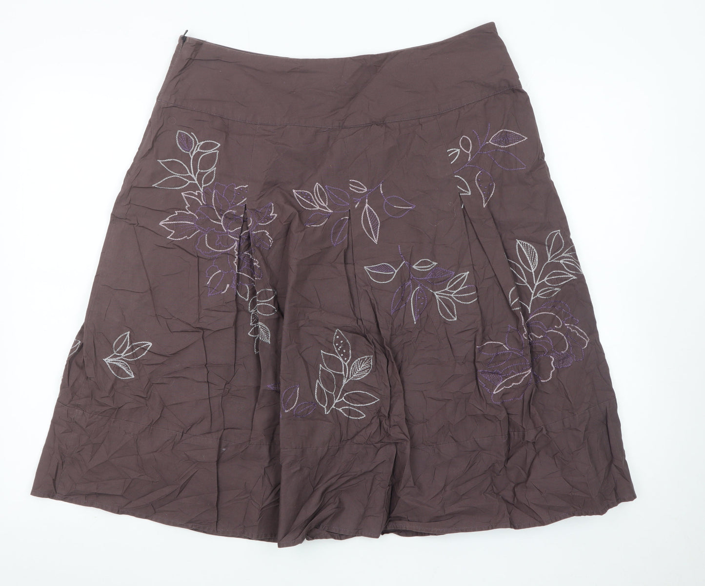 Next Women’s Brown Floral Embroidered A-Line Knee Length Skirt Size 14