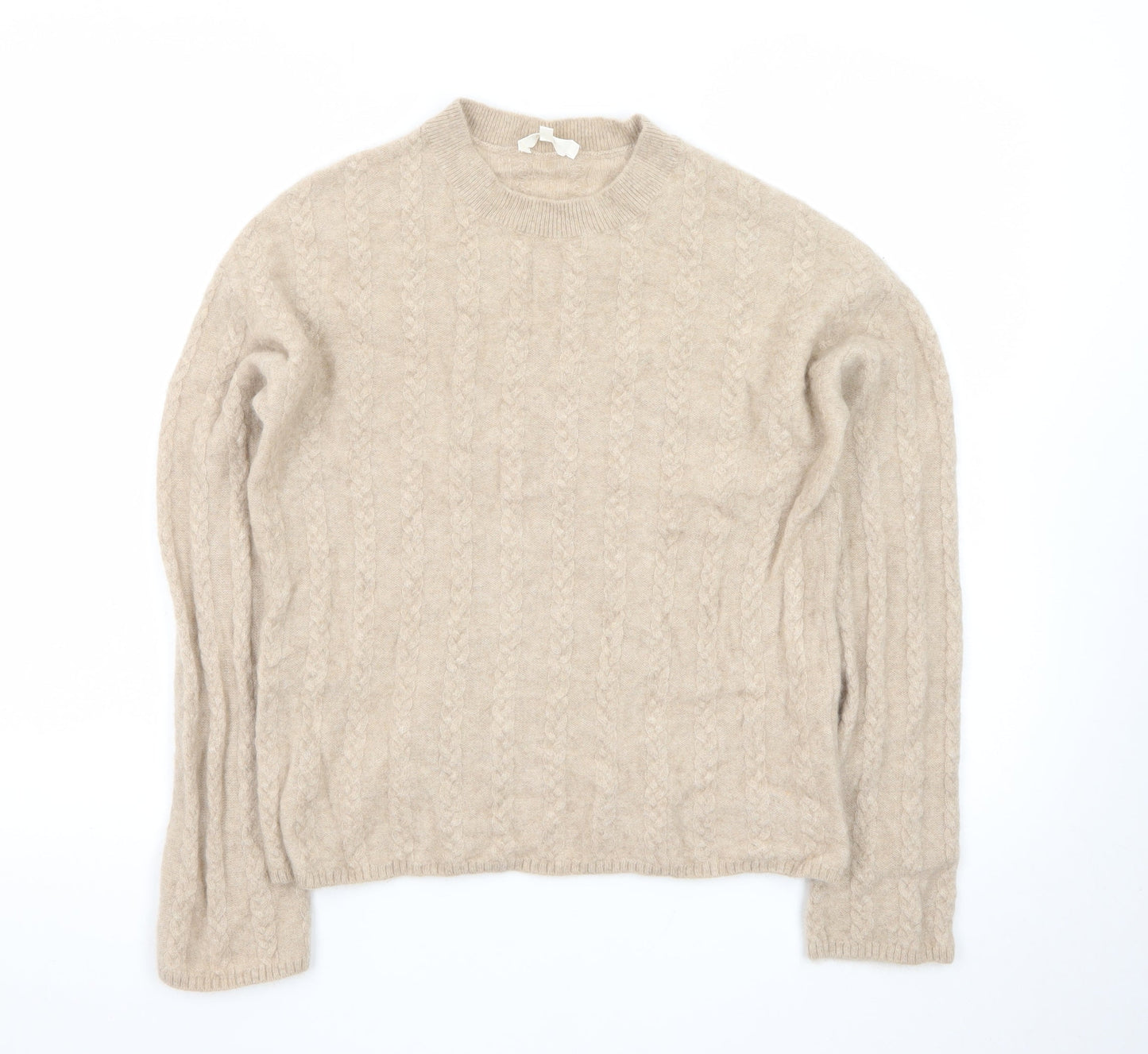 LILYSILK Women's Beige Cashmere Cable Knit Jumper Size S