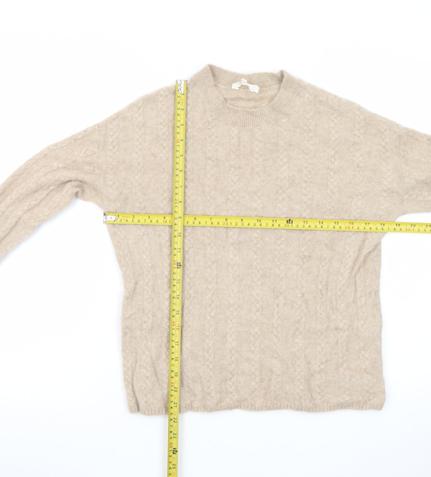 LILYSILK Women's Beige Cashmere Cable Knit Jumper Size S