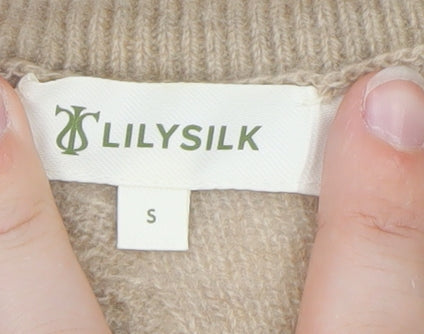 LILYSILK Women's Beige Cashmere Cable Knit Jumper Size S
