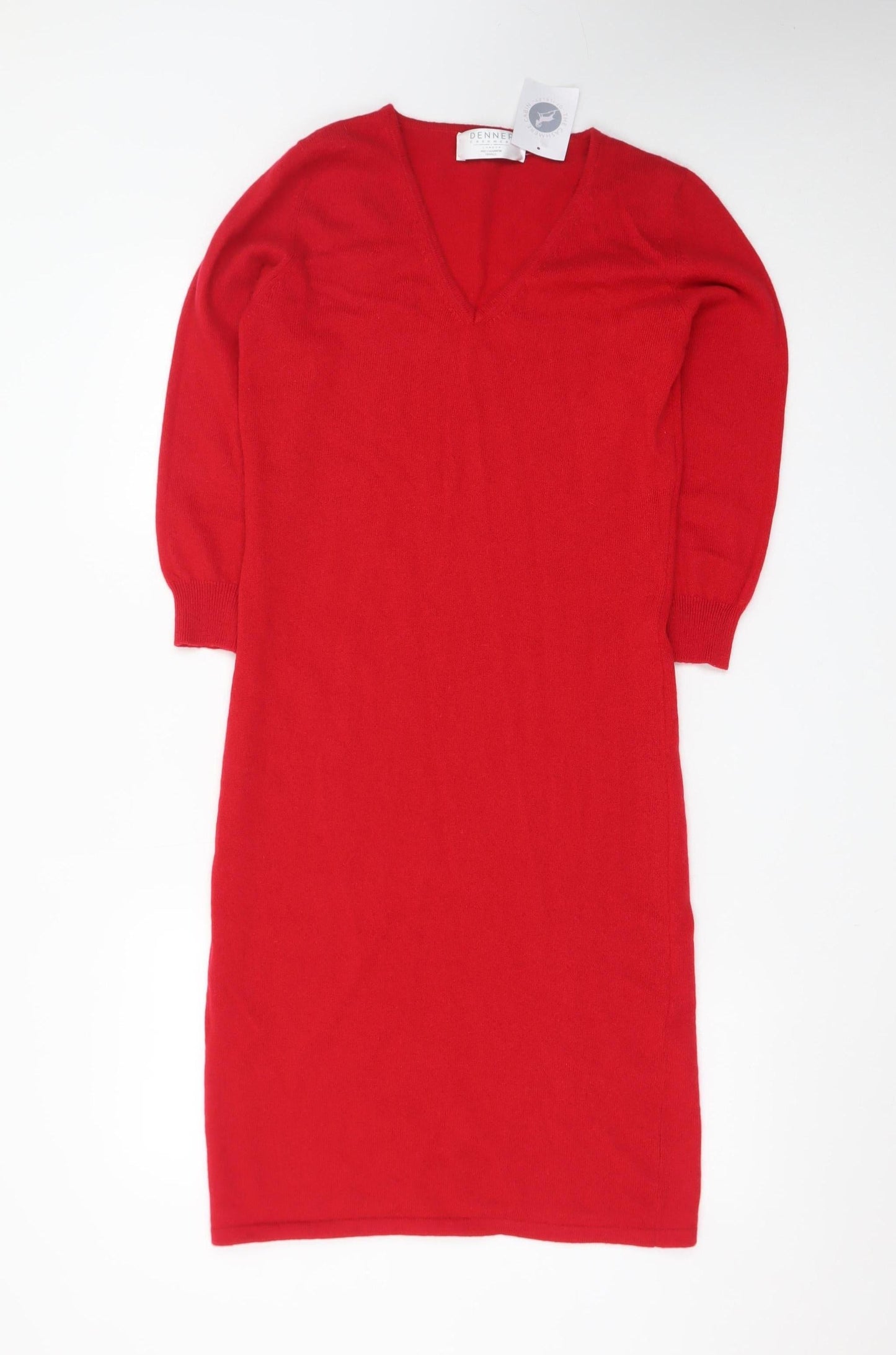 Denner Cashmere Women's Red Small V-Neck Bodycon Knit Dress