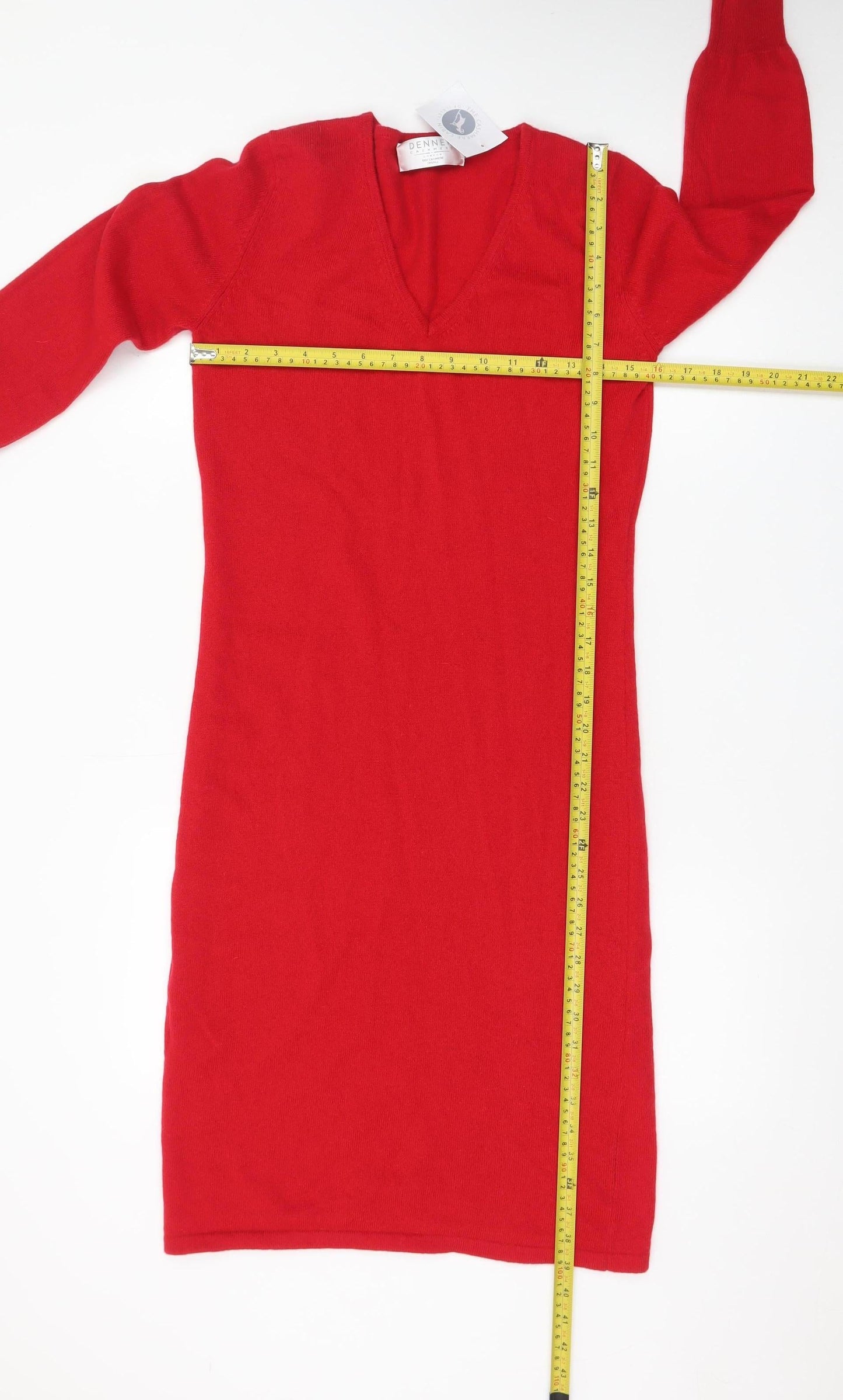 Denner Cashmere Women's Red Small V-Neck Bodycon Knit Dress