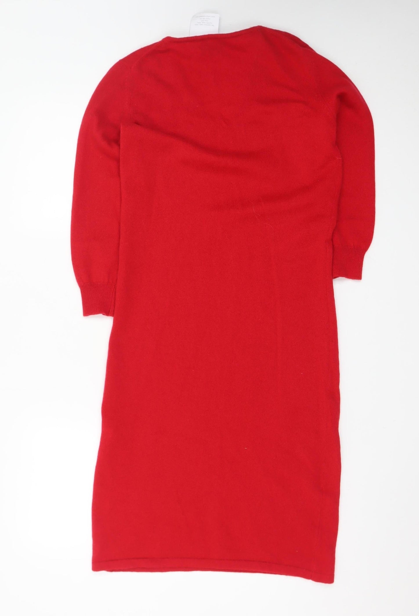 Denner Cashmere Women's Red Small V-Neck Bodycon Knit Dress