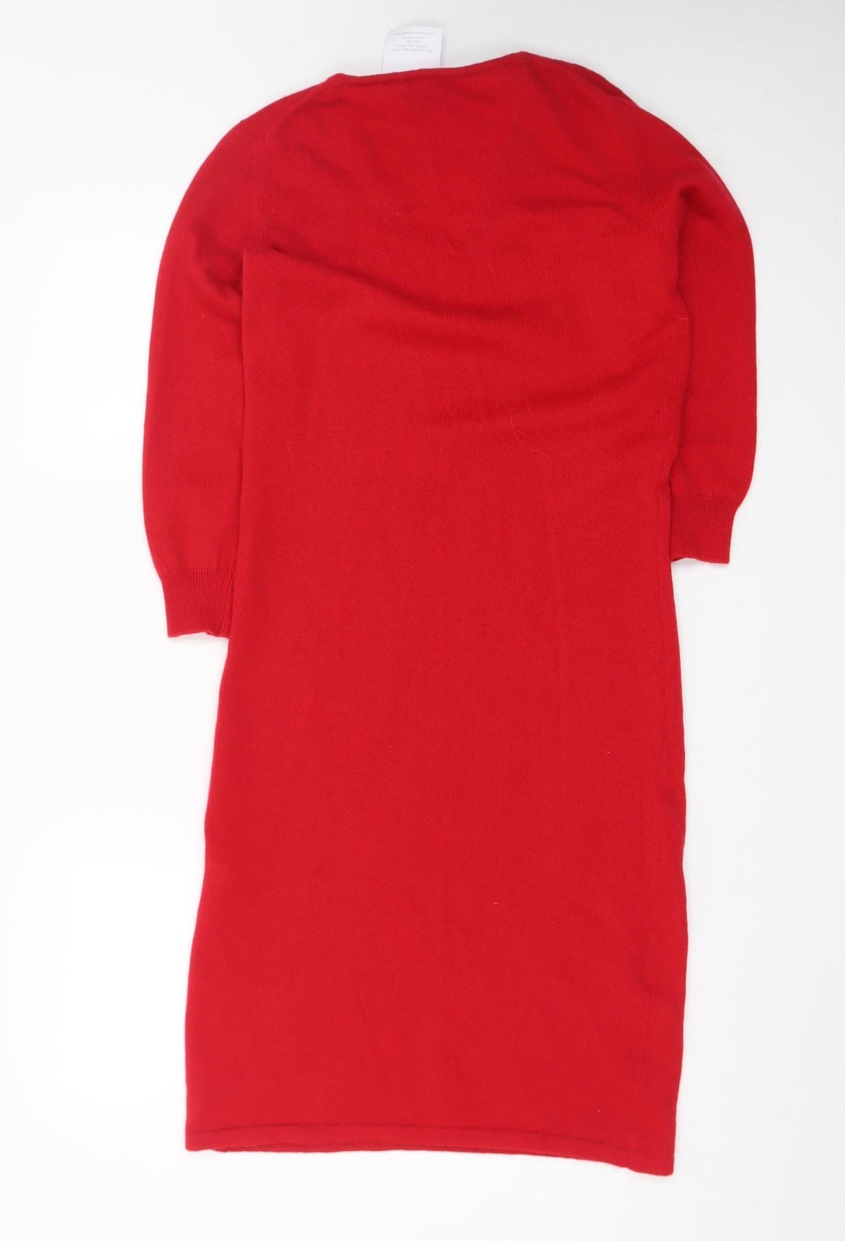 Denner Cashmere Women's Red Small V-Neck Bodycon Knit Dress