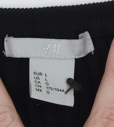 H&M Women Black Ribbed Ruffle Hem Pullover Jumper Size 14