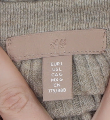 H&M Women’s Beige Rib Knit Wide Leg Trousers Size L Wool Blend