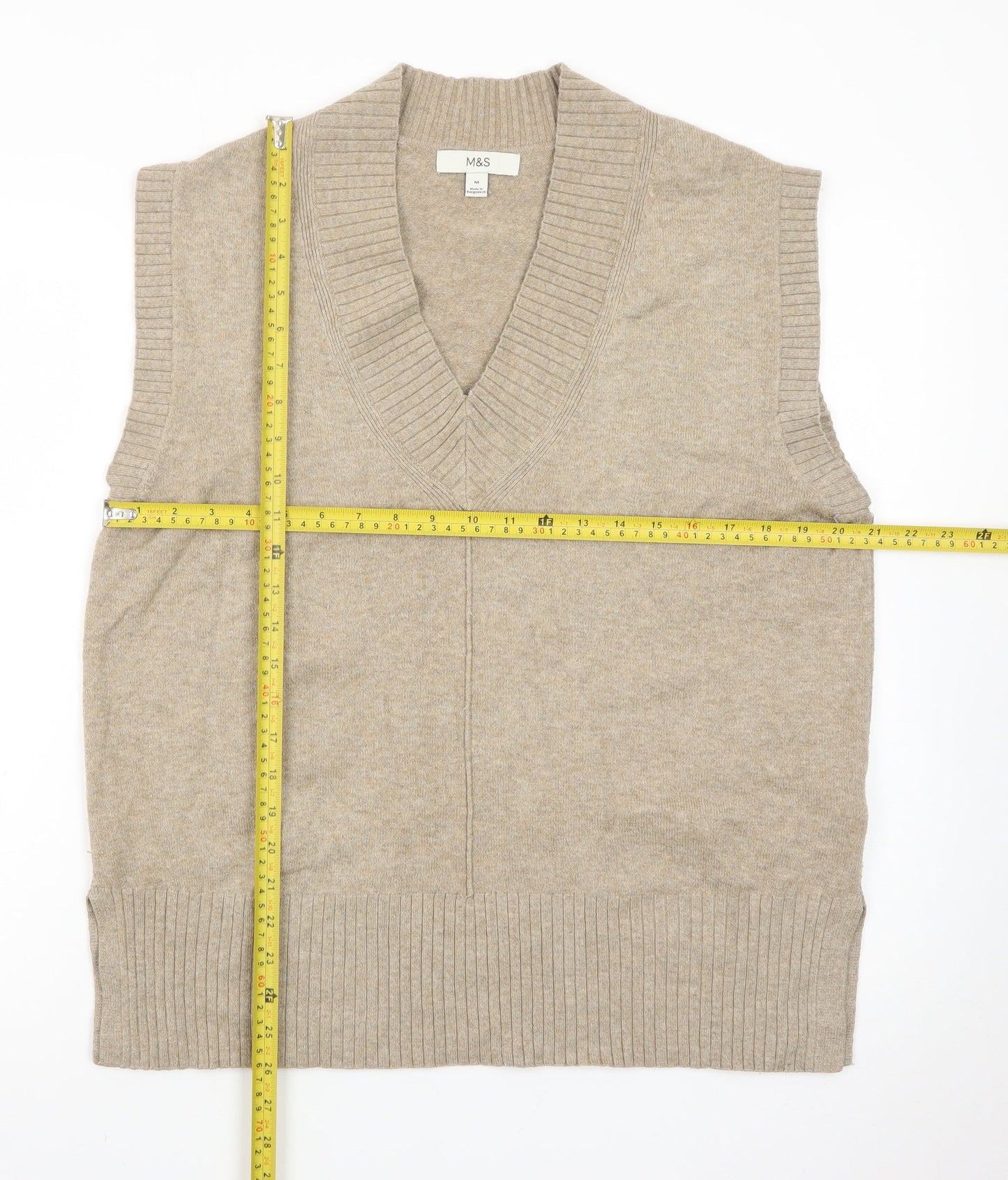 Marks and Spencer Womens Beige Wool Cashmere V-Neck Sleeveless Vest M