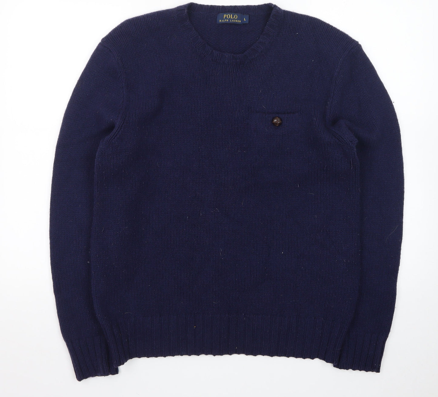 Ralph Lauren Mens Blue Wool Crew Neck Pullover Jumper L