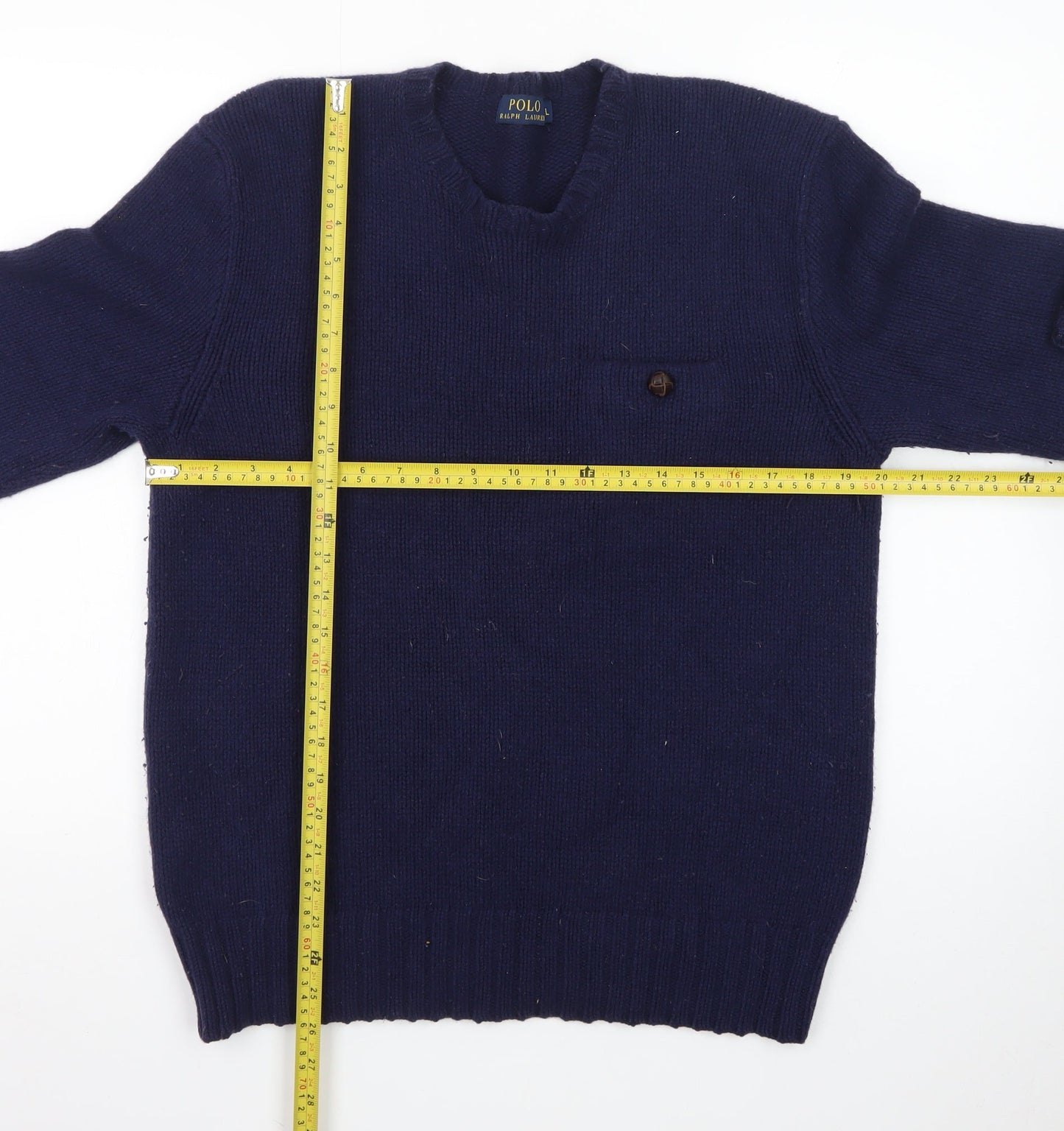 Ralph Lauren Mens Blue Wool Crew Neck Pullover Jumper L