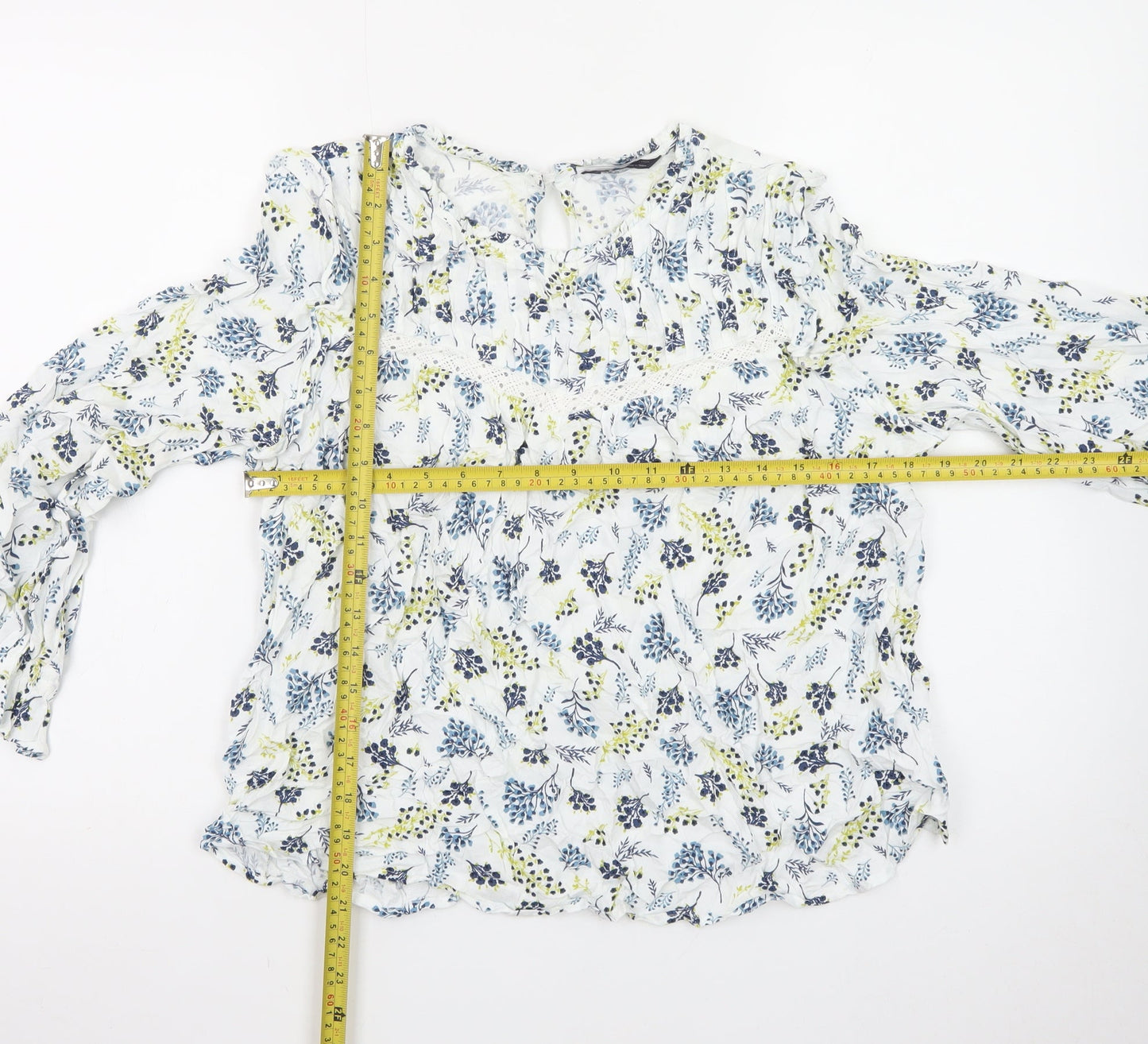 Marks and Spencer Womens Blue Floral Long Sleeve Blouse Size 16