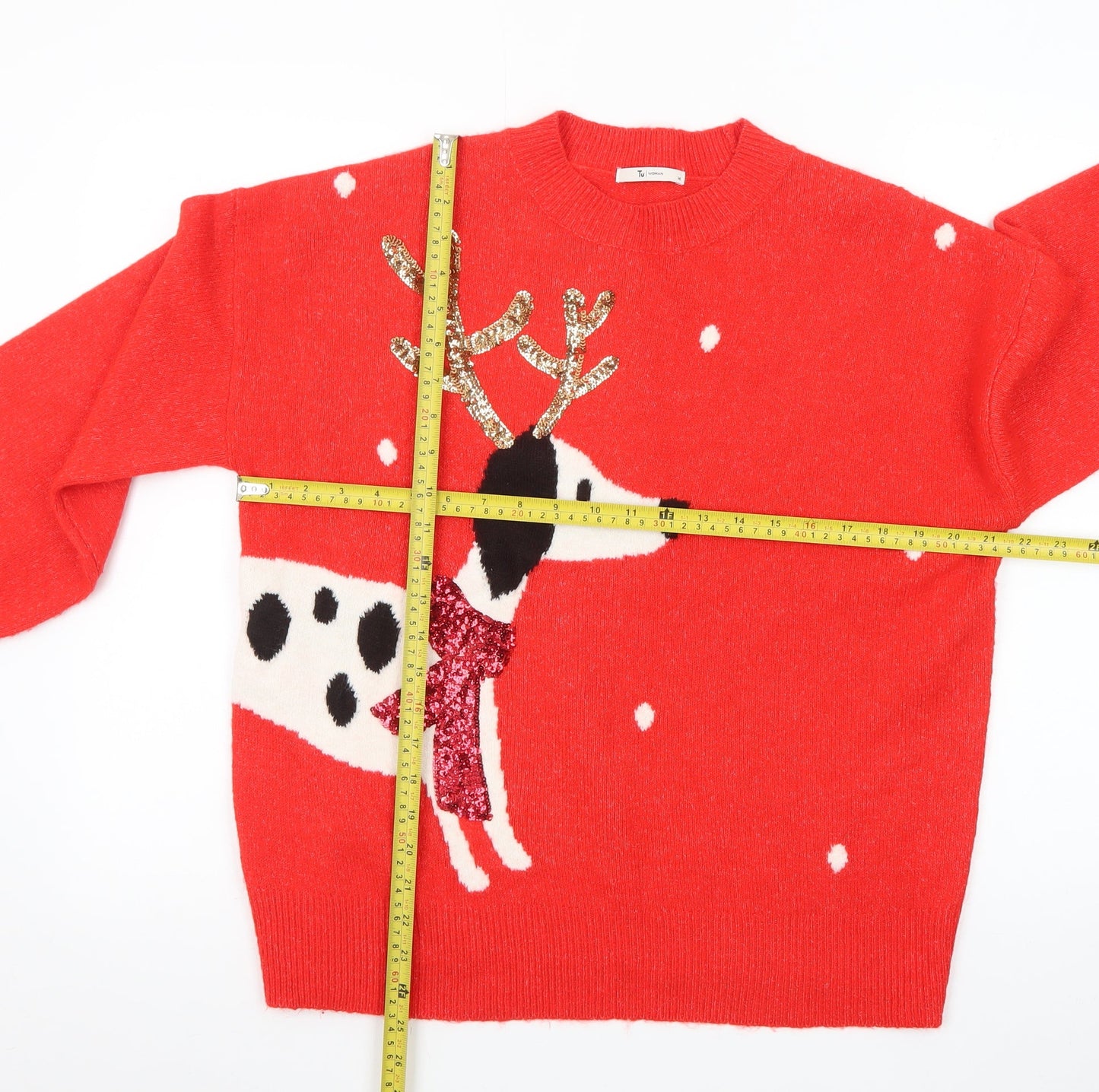 Tu Womens Red Dog Christmas Jumper Size 14 Crew Neck Pullover