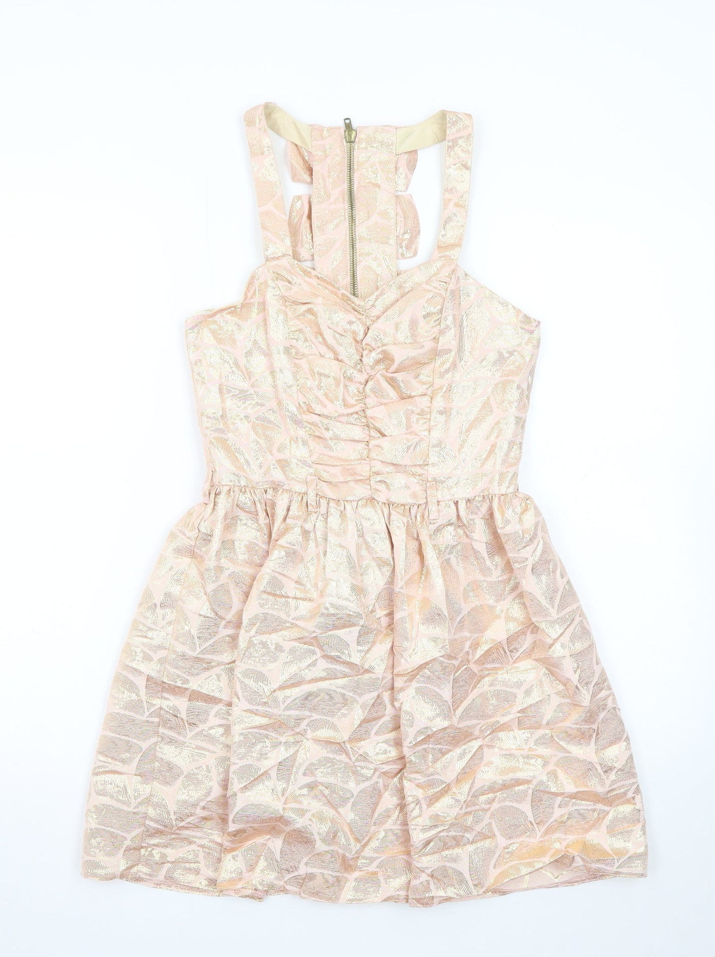 River Island Women’s Beige Jacquard Fit & Flare Dress Size 6