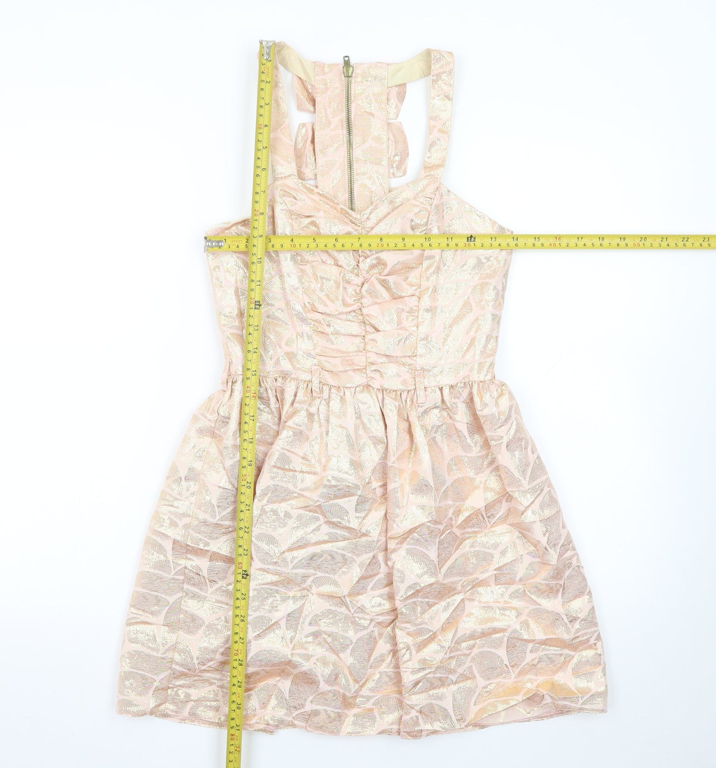 River Island Women’s Beige Jacquard Fit & Flare Dress Size 6