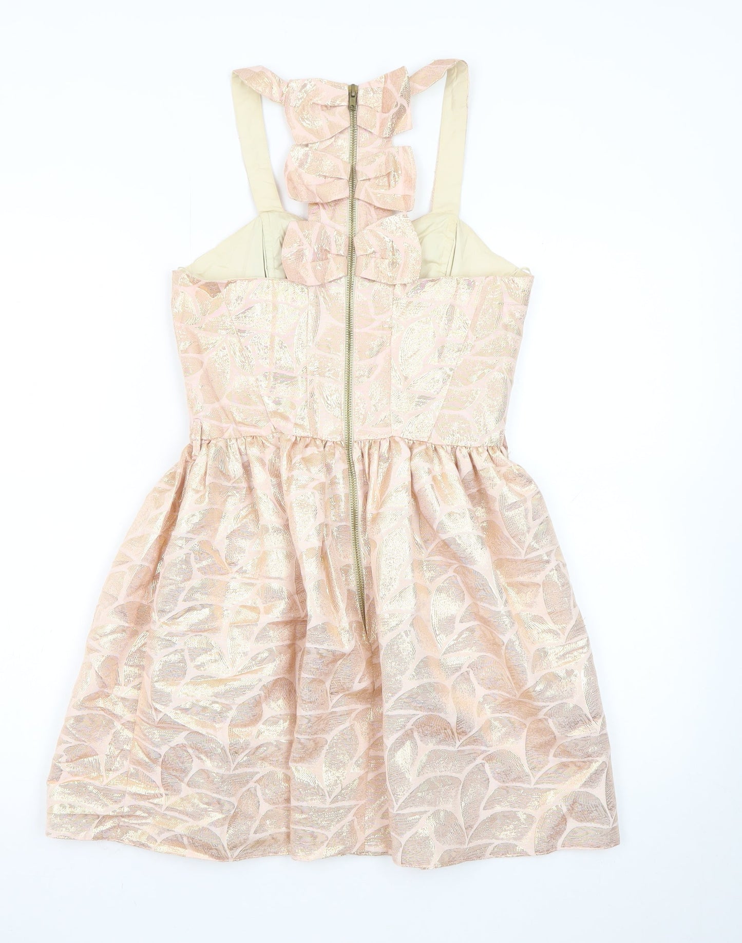River Island Women’s Beige Jacquard Fit & Flare Dress Size 6