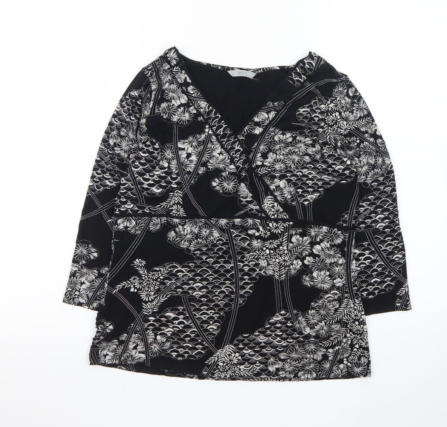 Marks and Spencer Women’s Black Floral Wrap Blouse UK 18