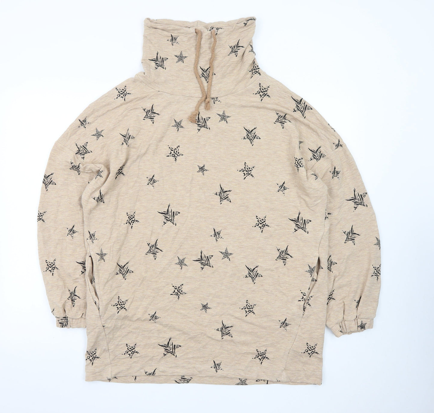 Marks and Spencer Women Beige Star Print High Neck Pullover Hoodie Size 16