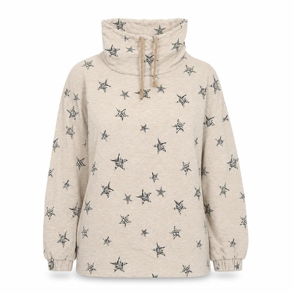 Marks & Spencer Women Beige Star Print High Neck Pullover Hoodie Size 16