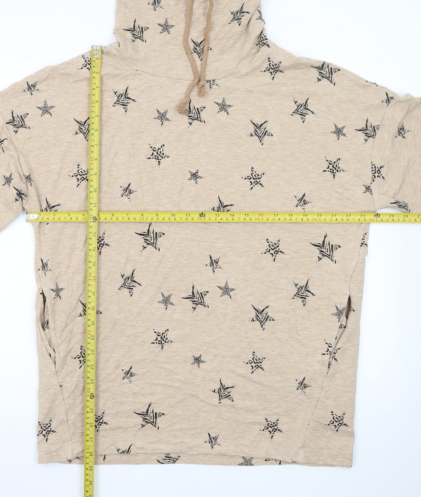 Marks and Spencer Women Beige Star Print High Neck Pullover Hoodie Size 16