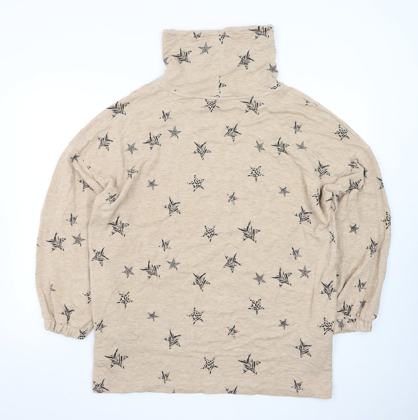 Marks and Spencer Women Beige Star Print High Neck Pullover Hoodie Size 16