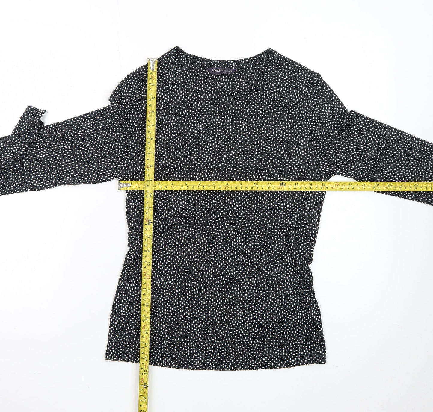 Marks and Spencer Womens Black Polka Dot Long Sleeve Jersey Top Size 8