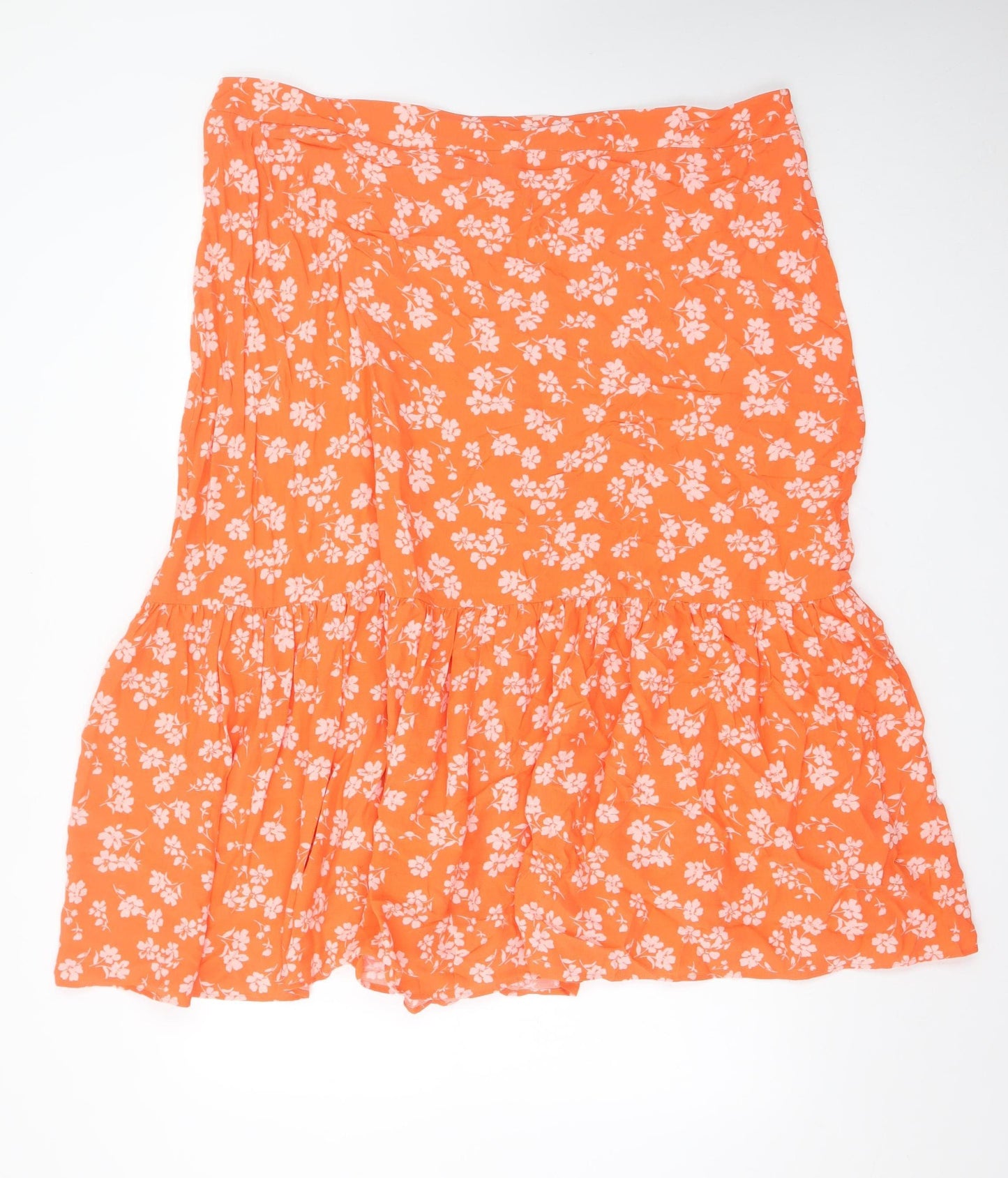 Marks and Spencer Women's Orange Floral A-Line Skirt Size 22