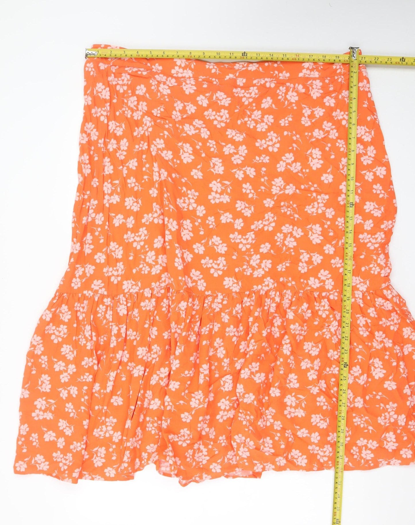 Marks and Spencer Women's Orange Floral A-Line Skirt Size 22