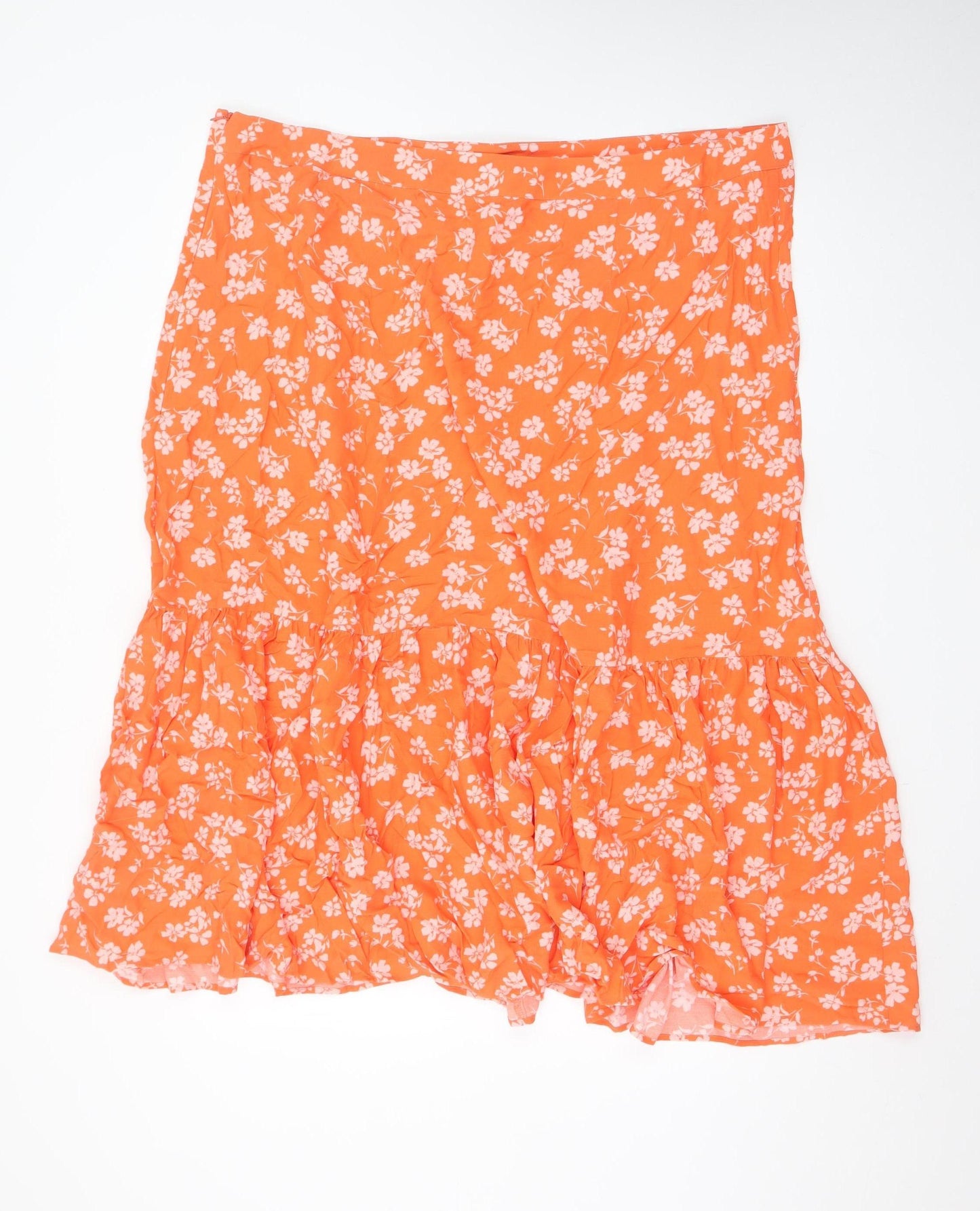 Marks and Spencer Women's Orange Floral A-Line Skirt Size 22