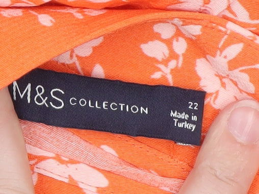 Marks and Spencer Women's Orange Floral A-Line Skirt Size 22