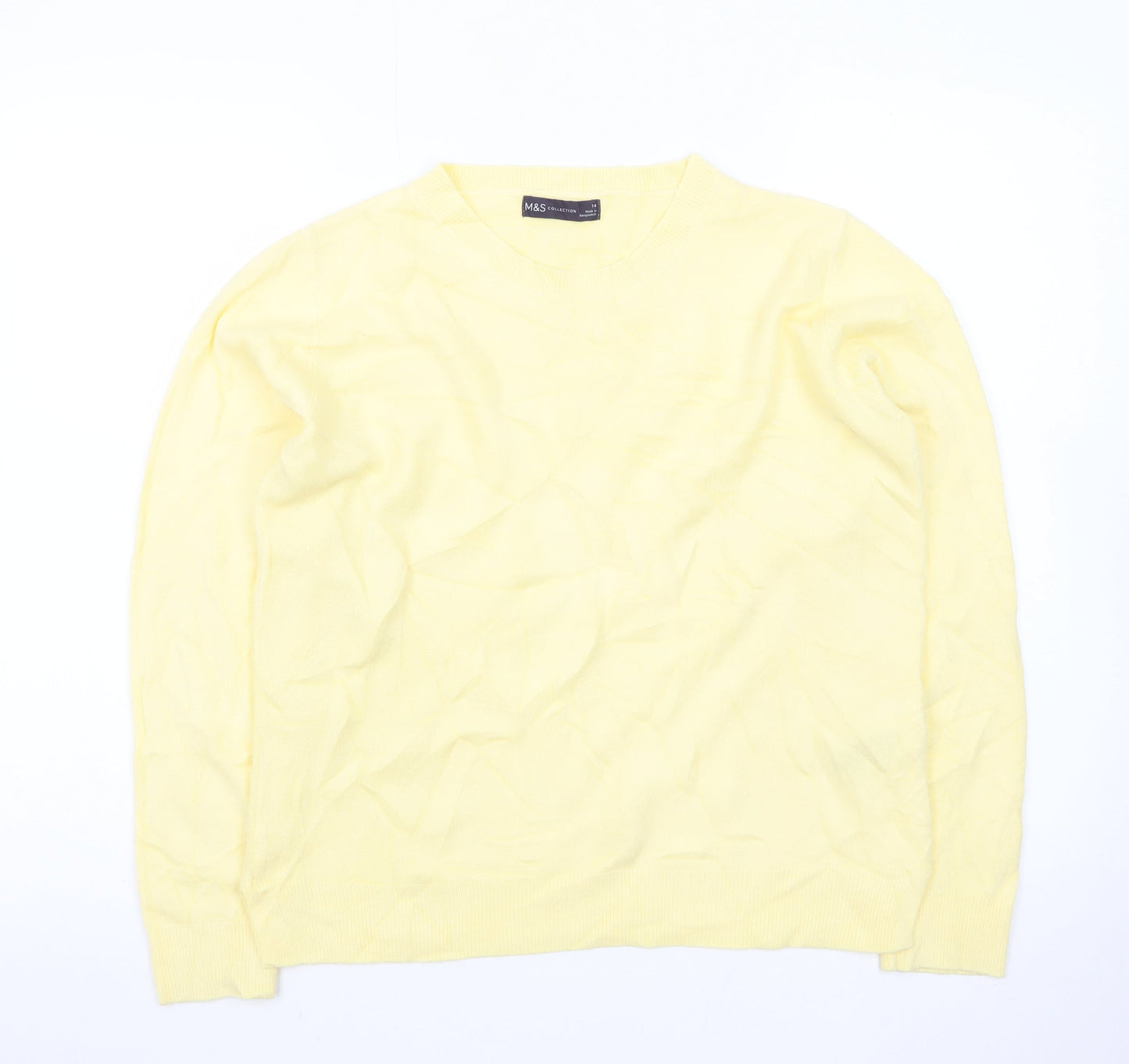 Marks and Spencer Women Yellow Crew Neck Cotton Jumper Size 14