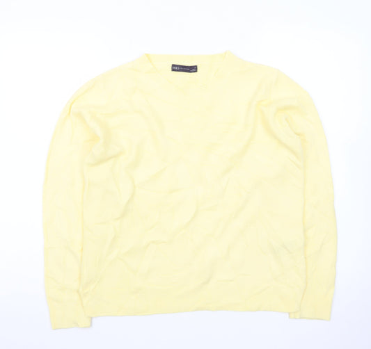Marks and Spencer Women Yellow Crew Neck Cotton Jumper Size 14