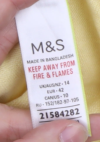 Marks and Spencer Women Yellow Crew Neck Cotton Jumper Size 14