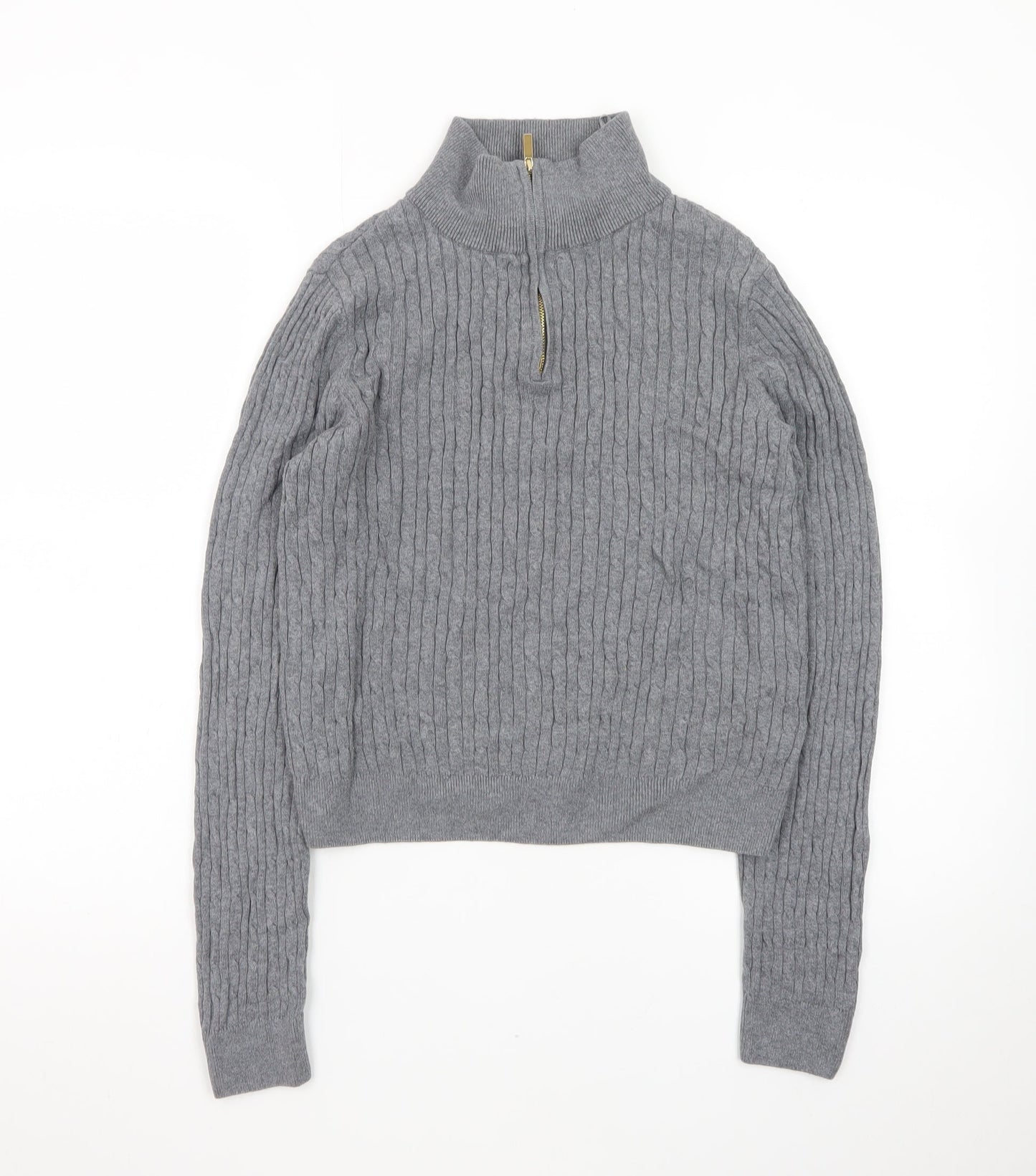 Jones New York Men's Grey Large 1/4 Zip Cable-Knit Cotton Jumper
