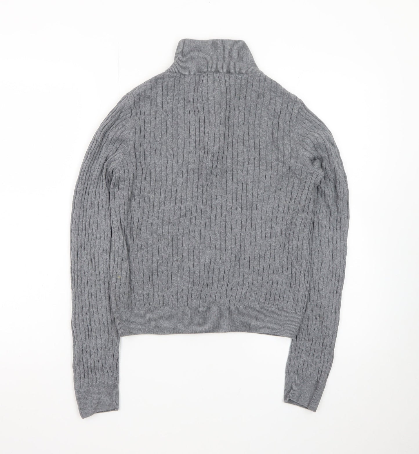 Jones New York Men's Grey Large 1/4 Zip Cable-Knit Cotton Jumper