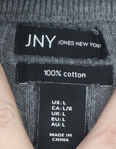 Jones New York Men's Grey Large 1/4 Zip Cable-Knit Cotton Jumper