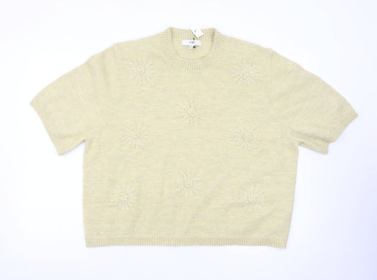 Marks and Spencer Women's Beige Knit Short Sleeve Jumper L