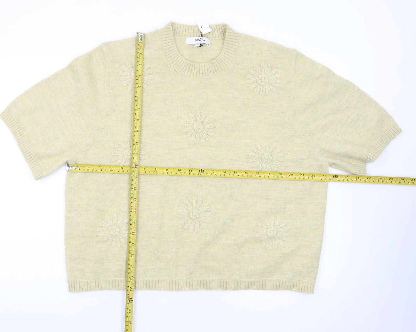 Marks and Spencer Women's Beige Knit Short Sleeve Jumper L