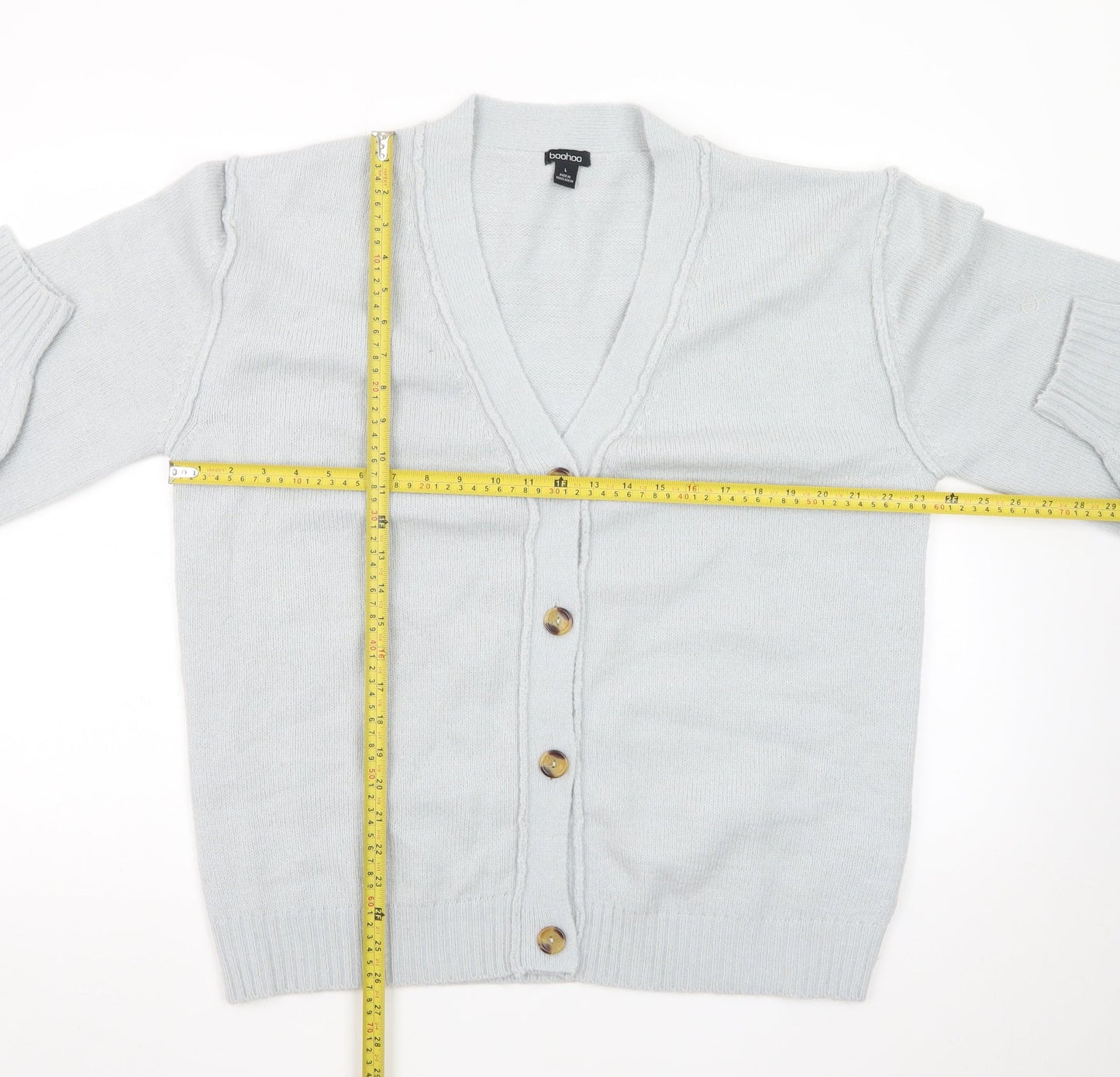 Boohoo Women’s Grey V-Neck Button Cardigan Size L