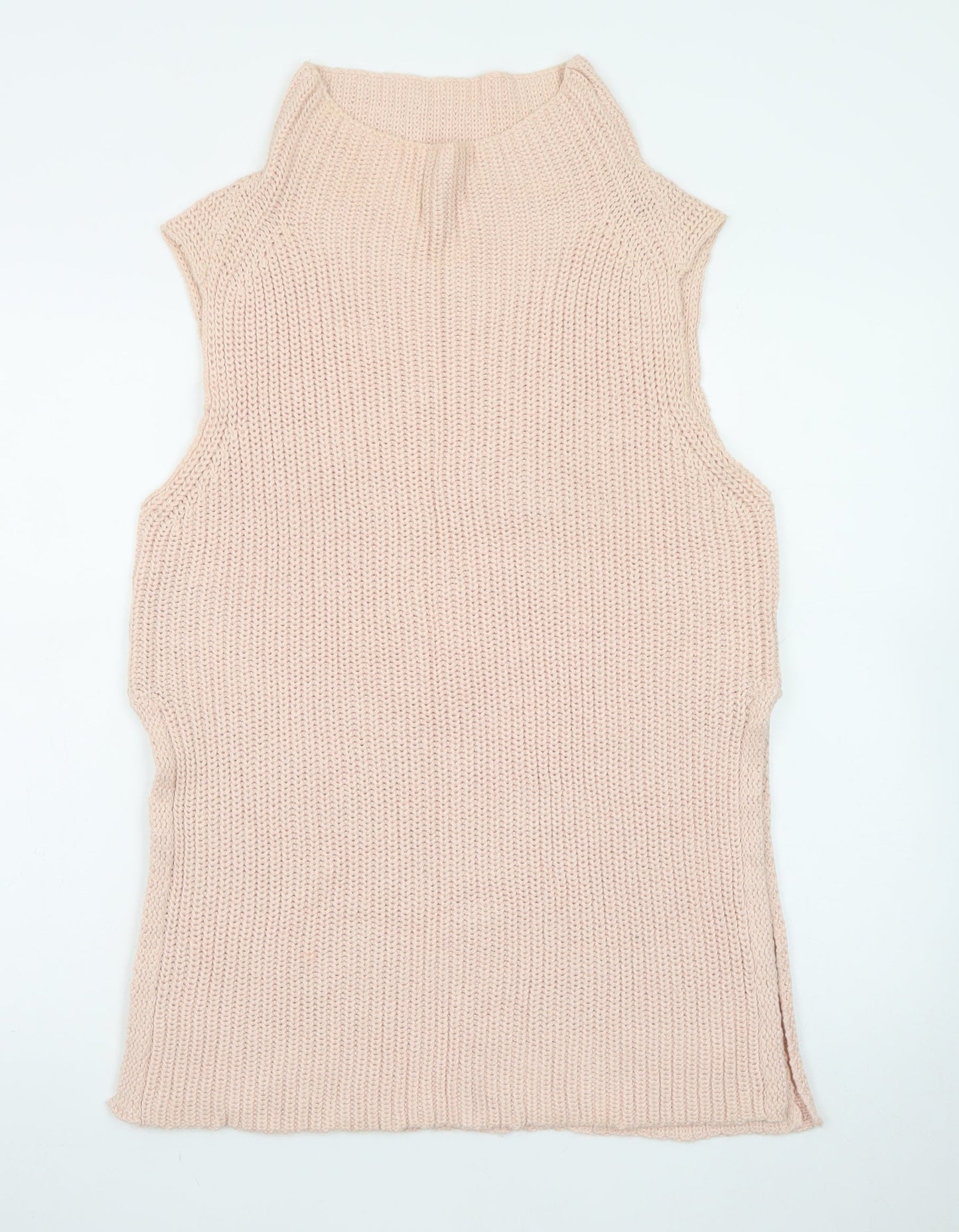 Seven Sisters Women's Beige Sleeveless High Neck Knit Vest Jumper M