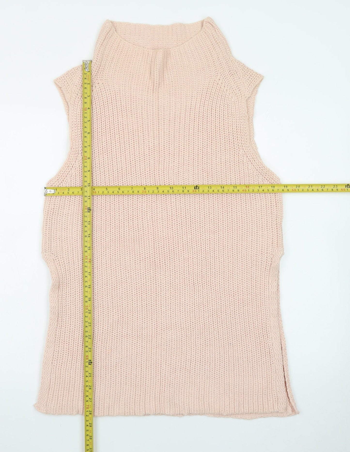 Seven Sisters Women's Beige Sleeveless High Neck Knit Vest Jumper M