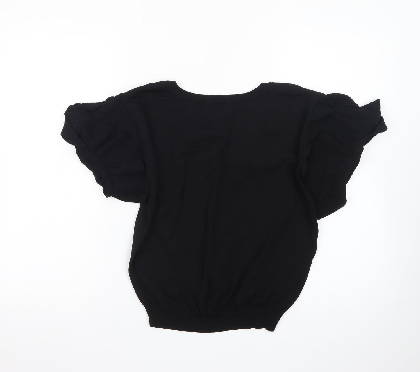 Next Women Black Size 12 V-Neck Ruffle Sleeve Knit Jumper