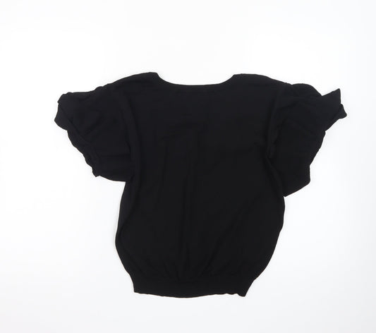 Next Women Black Size 12 V-Neck Ruffle Sleeve Knit Jumper