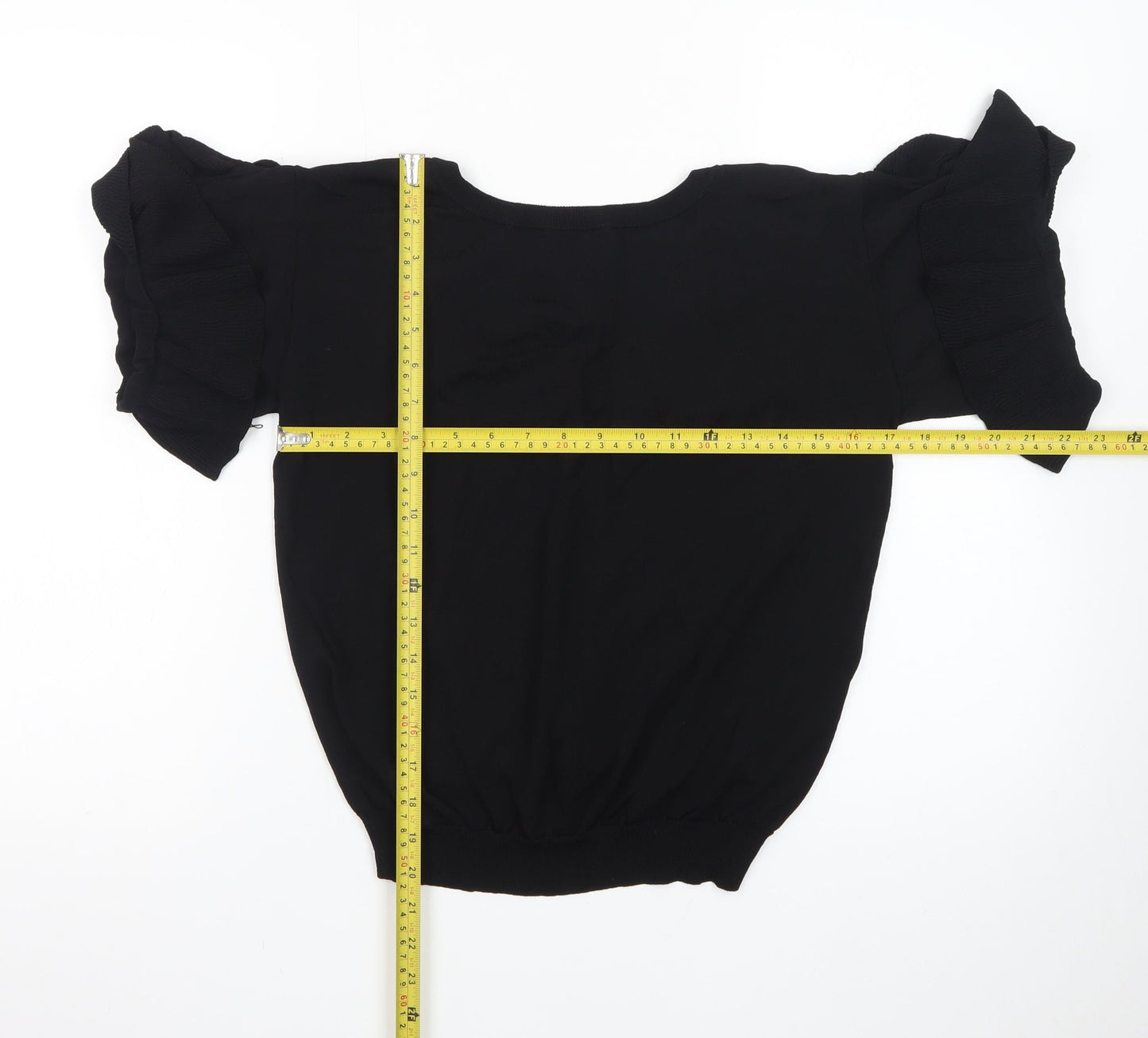 Next Women Black Size 12 V-Neck Ruffle Sleeve Knit Jumper