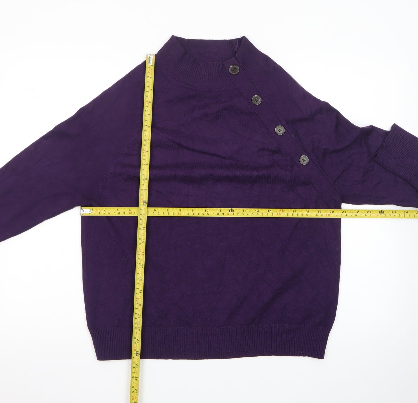 M&Co Women’s Purple High Neck Button Detail Jumper Size 16